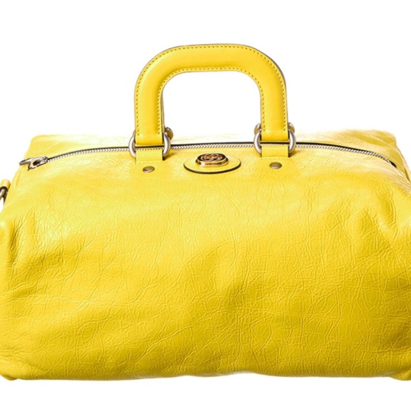 Gucci - Interlocking GG Small Convertible Duffle Bag in Crinkle Yellow Leather - Picture 2 of 16